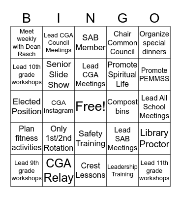 CGA Leadership Bingo Card