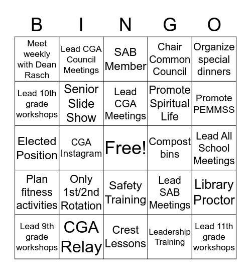 CGA Leadership Bingo Card