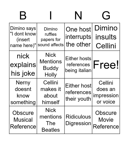 Cellini & Dimino Bingo Card