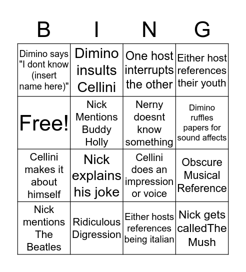 Cellini & Dimino Bingo Card