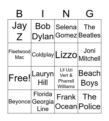 Music Bingo Card
