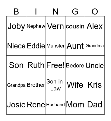 Family Bingo Card