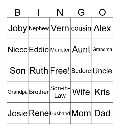 Family Bingo Card
