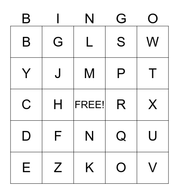 St Gerald Uppercase Alphabet Bingo Card