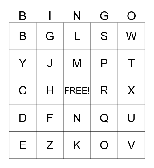 St Gerald Uppercase Alphabet Bingo Card