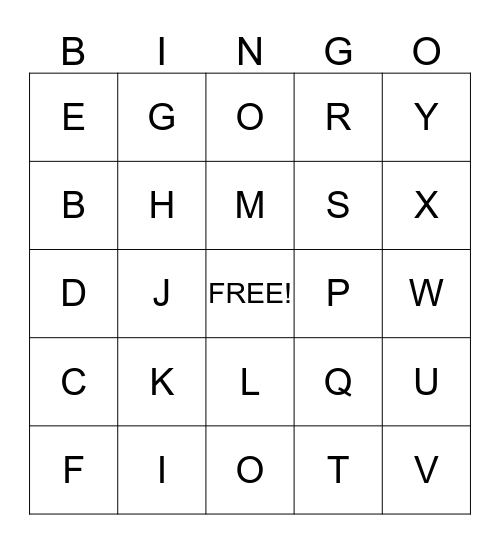 St Gerald Uppercase Alphabet Bingo Card