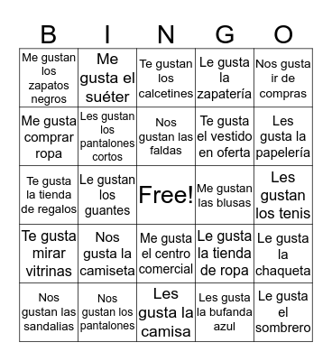 Gustar Bingo Card