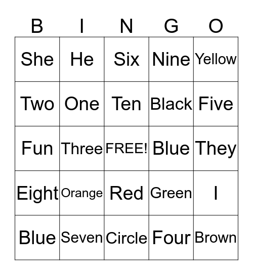 Fun words  Bingo Card