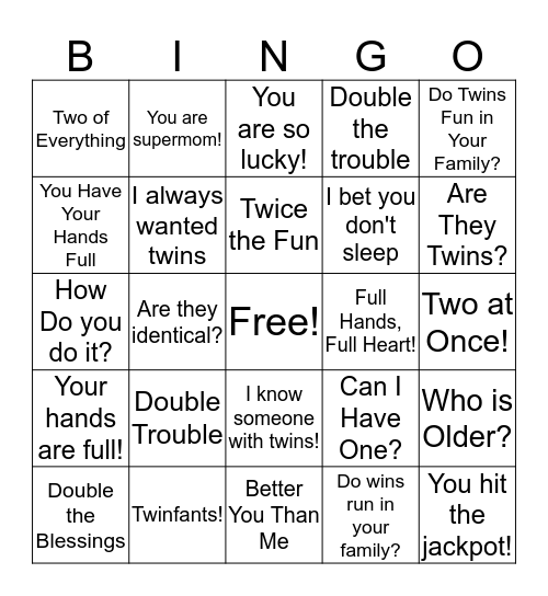 TWINGO Bingo Card