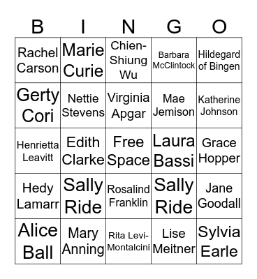Women of Science Bingo Card
