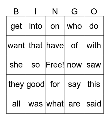 1st Sight Words Primer Bingo Card