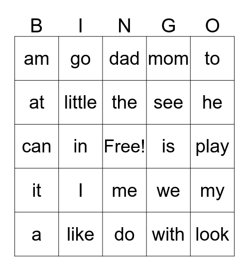 Popcorn Words Bingo Card