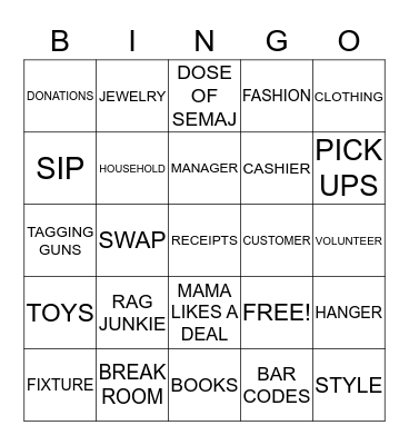 THRIFT STORE Bingo Card