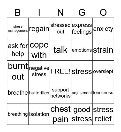 Stress Bingo Card