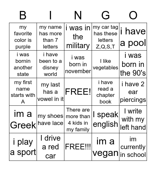 PEOPLE BINGO Card