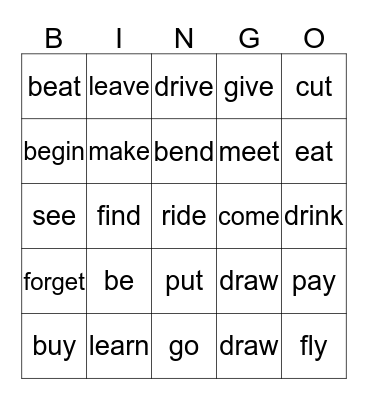 Irregular Verbs  Bingo Card