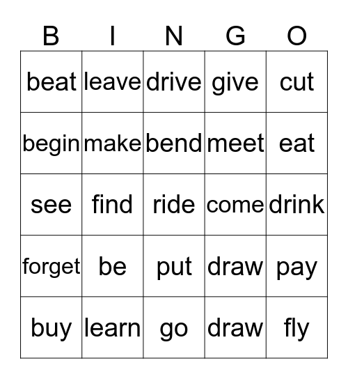 Irregular Verbs  Bingo Card