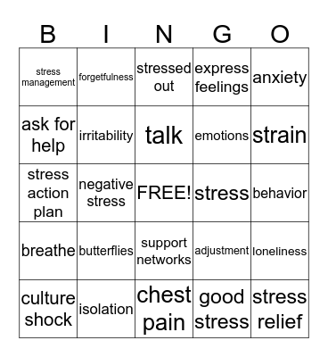 Stress Bingo Card