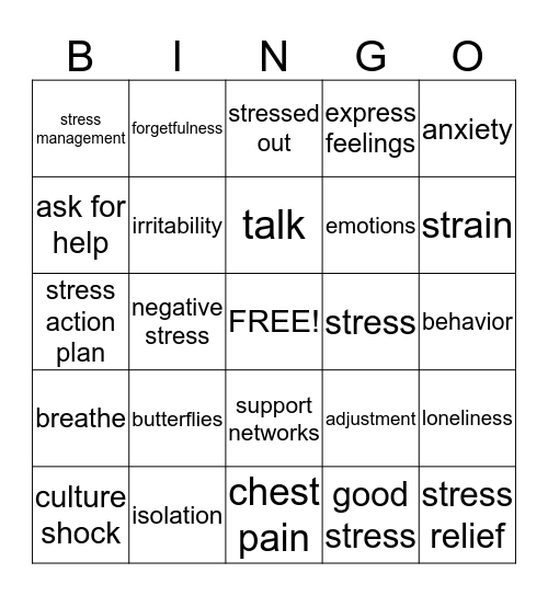 Stress Bingo Card