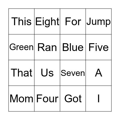 sight words Bingo Card