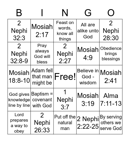 Book of Mormon Bingo Card