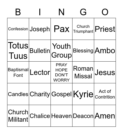 CHURCHY BINGO ! Bingo Card