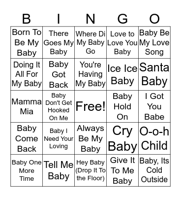 Erin's Baby Music Bingo Card