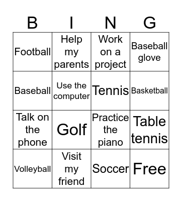 Bingo  Bingo Card