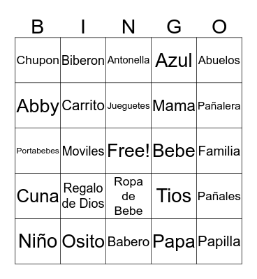 Andrea's Baby Shower Bingo Card