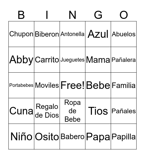 Andrea's Baby Shower Bingo Card