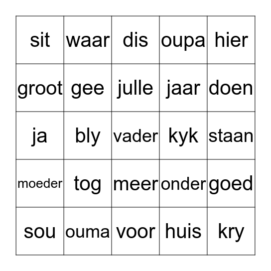 Week 9 Bingo Card