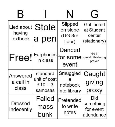 SFC Bingo Card