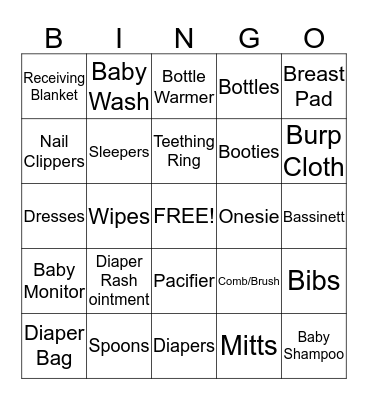 Shauna's Baby Shower Bingo Card