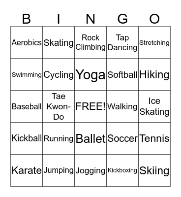 Physical Fittenss Bingo Card