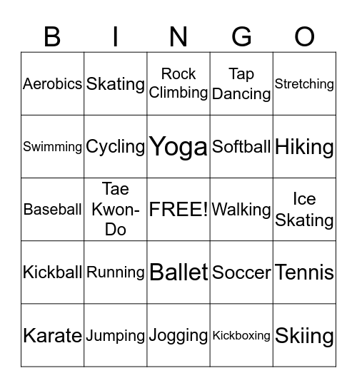 Physical Fittenss Bingo Card