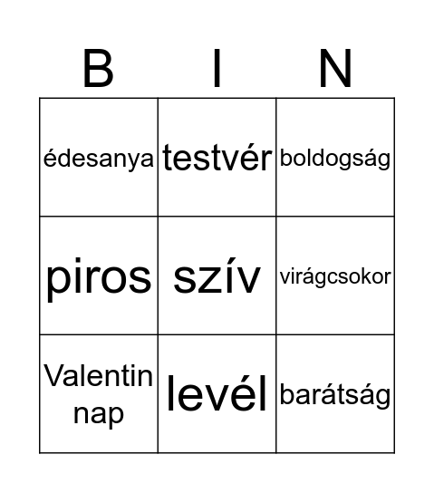 Valentin nap Bingo Card