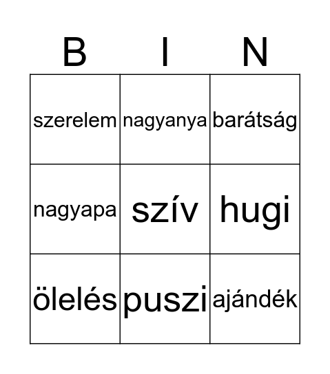 Valentin nap Bingo Card