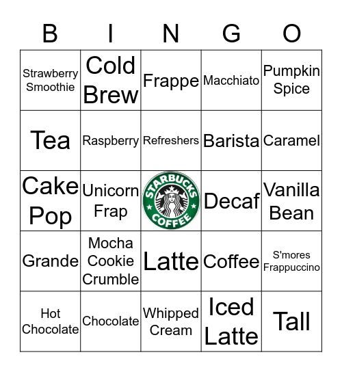 Starbucks Bingo Card