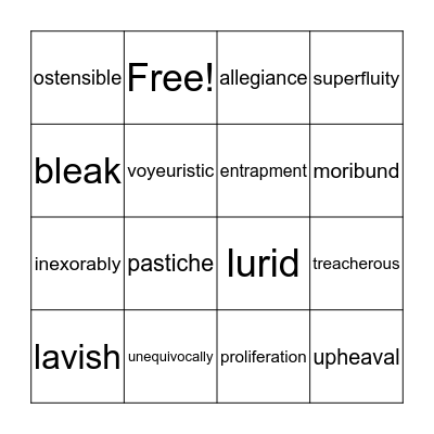 Vocabulary Bingo Card