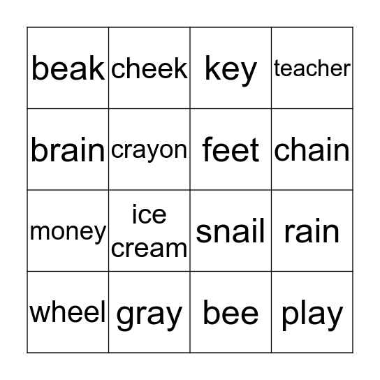 Vowel Team Bingo Card