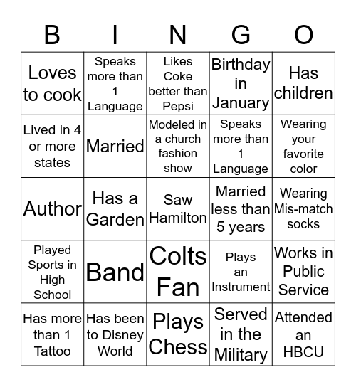 Let's Mingle Bingo Card