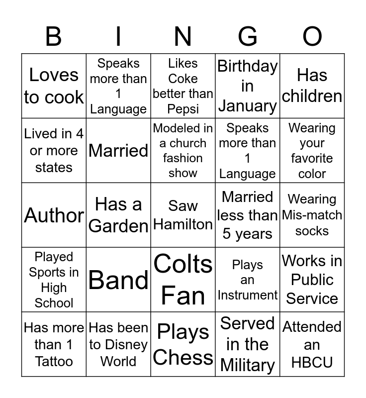 Let's Mingle Bingo Card