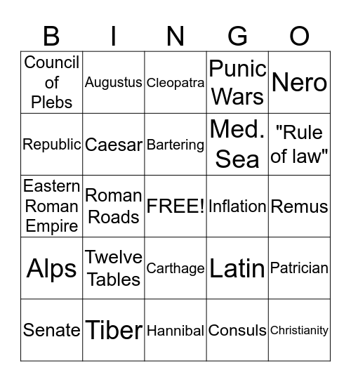 Rome Bingo Card