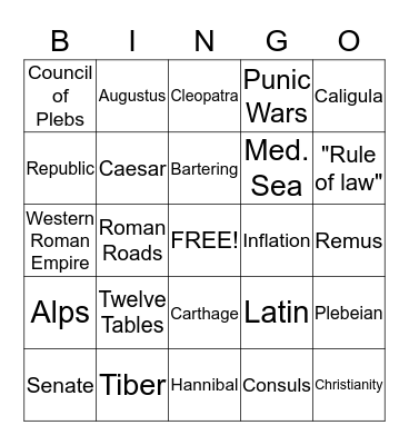 Rome Bingo Card