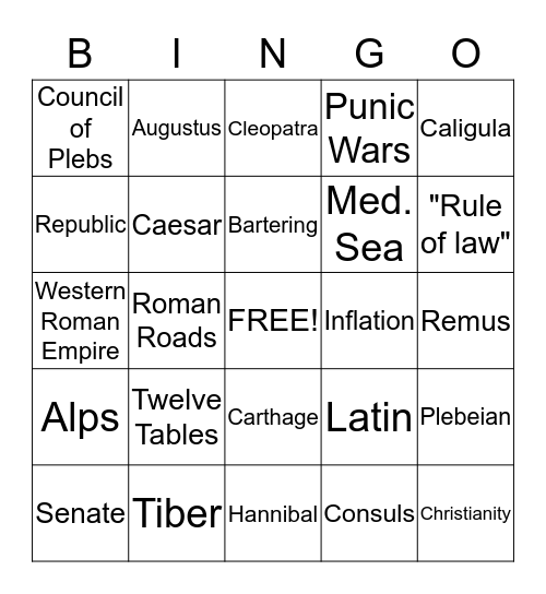 Rome Bingo Card