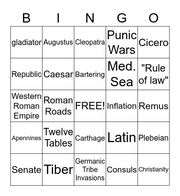 Rome Bingo Card