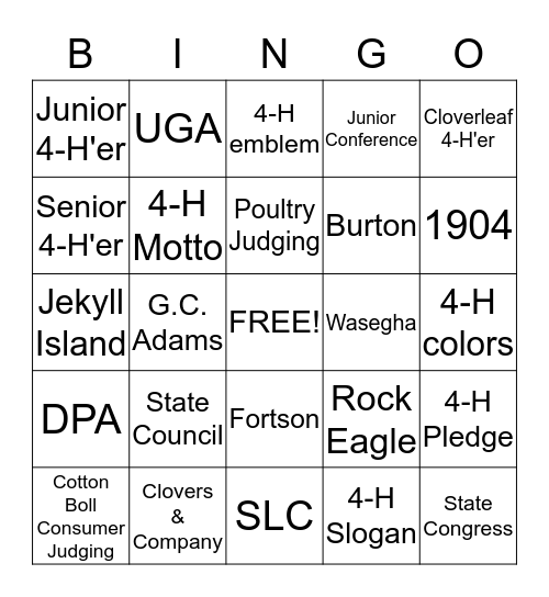 4-H  Bingo Card