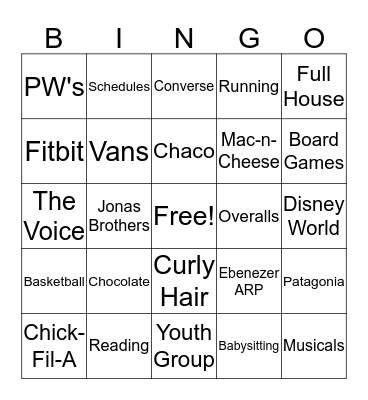 Kayleigh's 15 Birthday Bingo Card