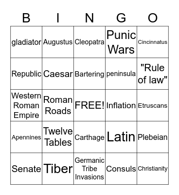 Rome Bingo Card