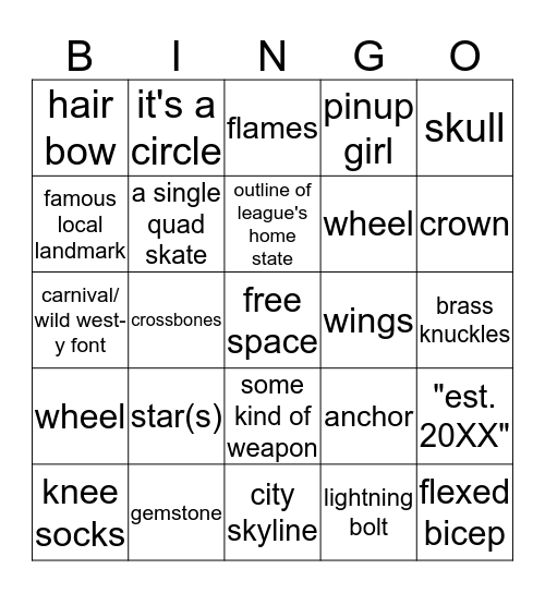 Roller Derby Logo Bingo Card